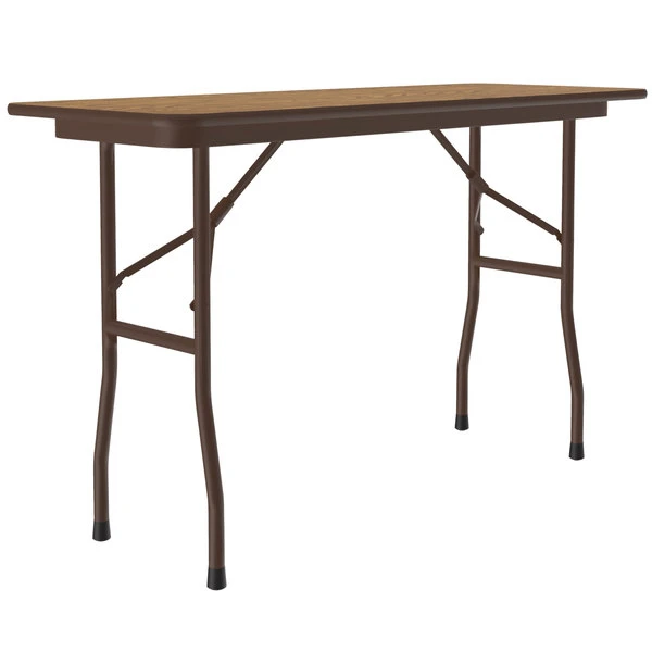 Correll 18" X 48" Medium Oak Light Duty Melamine Folding Table With Brown Frame 1 Correll 18" X 48" Medium Oak Light Duty Melamine Folding Table With Brown Frame