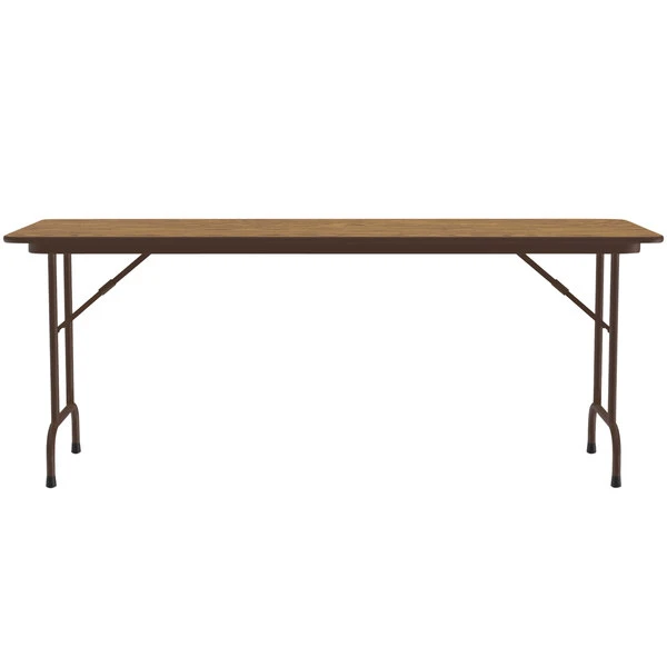 Correll 24" X 60" Medium Oak Light Duty Melamine Folding Table 2 Correll 24" X 60" Medium Oak Light Duty Melamine Folding Table - Image 2