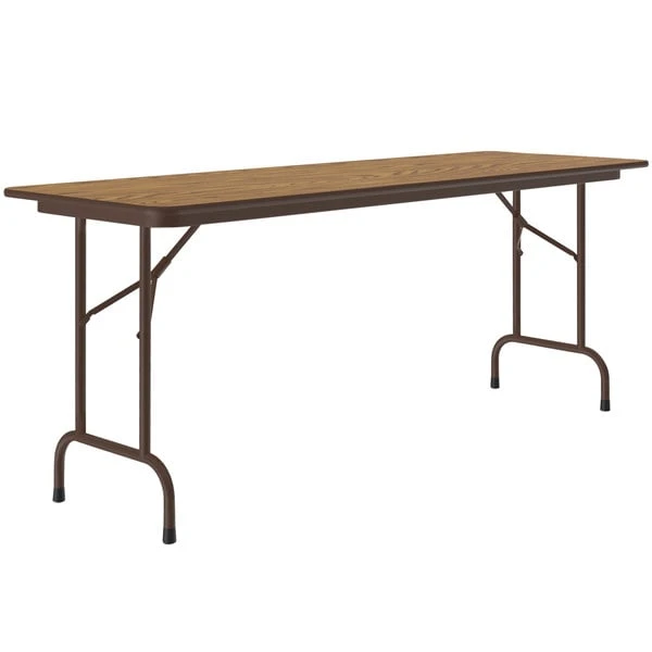Correll 24" X 96" Medium Oak Light Duty Melamine Folding Table 1 Correll 24" X 96" Medium Oak Light Duty Melamine Folding Table