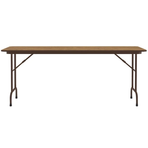 Correll 24" X 96" Medium Oak Light Duty Melamine Folding Table 2 Correll 24" X 96" Medium Oak Light Duty Melamine Folding Table - Image 2