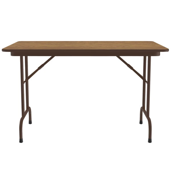 Correll 30" X 48" Medium Oak Light Duty Melamine Folding Table With Brown Frame 2 Correll 30" X 48" Medium Oak Light Duty Melamine Folding Table With Brown Frame - Image 2