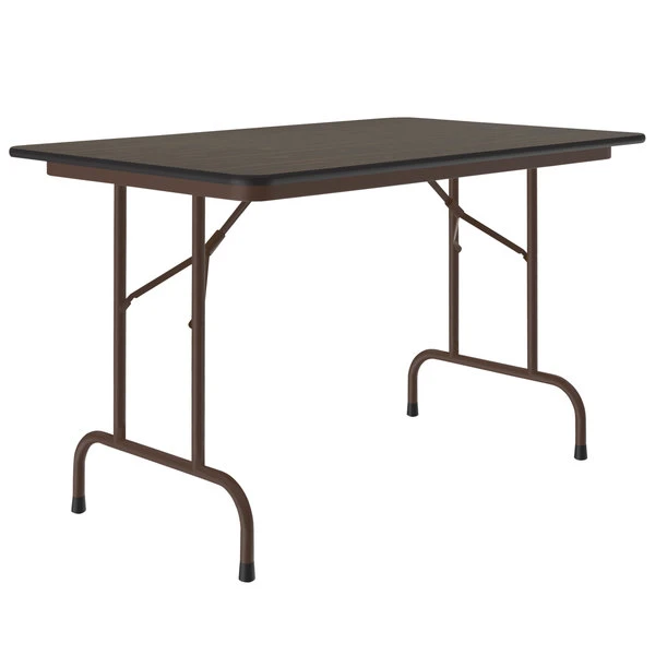 Correll 30" X 48" Walnut Light Duty Melamine Folding Table With Brown Frame 1 Correll 30" X 48" Walnut Light Duty Melamine Folding Table With Brown Frame