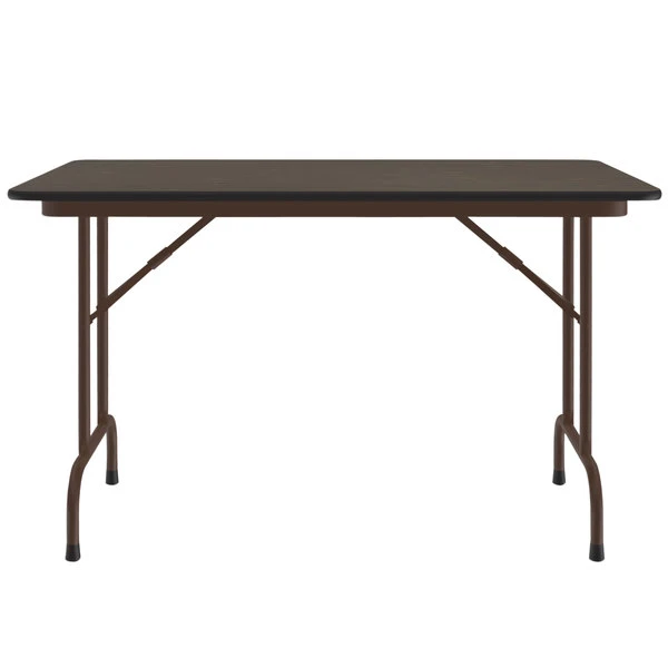 Correll 30" X 48" Walnut Light Duty Melamine Folding Table With Brown Frame 2 Correll 30" X 48" Walnut Light Duty Melamine Folding Table With Brown Frame - Image 2