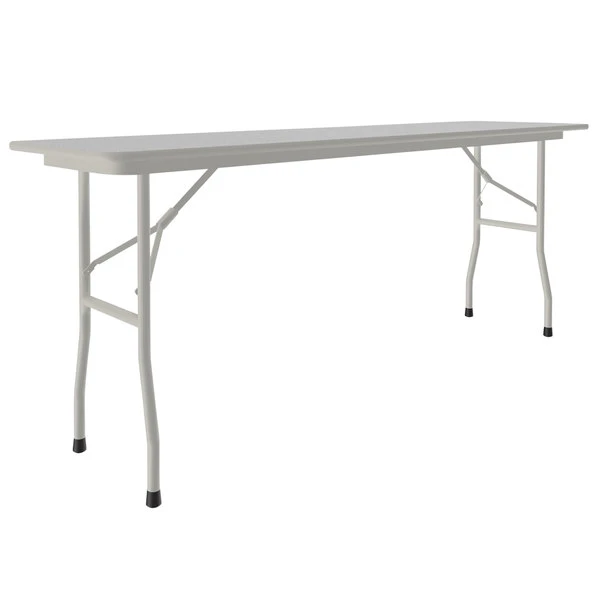 Correll 18" X 60" Gray Granite Light Duty Melamine Folding Table With Gray Frame 1 Correll 18" X 60" Gray Granite Light Duty Melamine Folding Table With Gray Frame