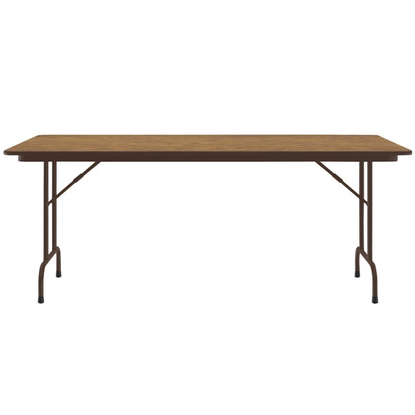 Correll 36" X 72" Medium Oak Light Duty Melamine Folding Table 2 Correll 36" X 72" Medium Oak Light Duty Melamine Folding Table - Image 2