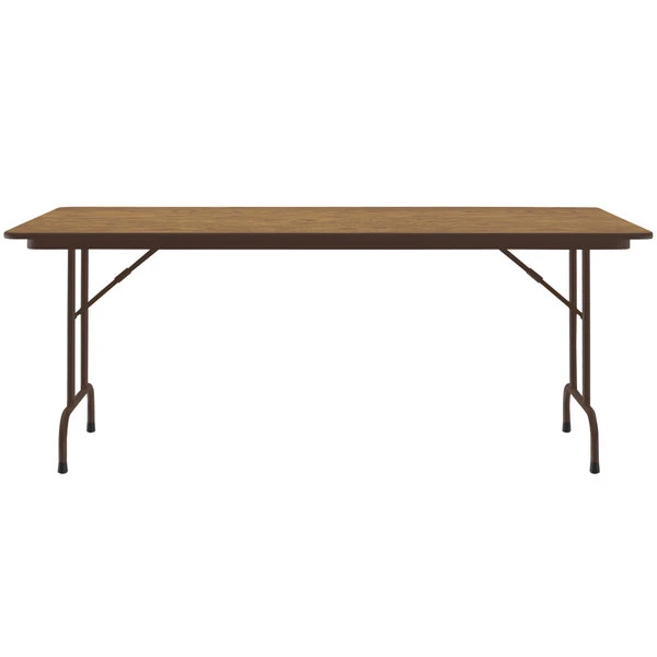 Correll 36" X 96" Medium Oak Light Duty Melamine Folding Table 2 Correll 36" X 96" Medium Oak Light Duty Melamine Folding Table - Image 2