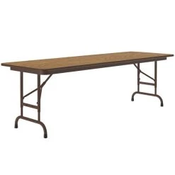 Correll 24" X 60" Medium Oak Light Duty Melamine Adjustable Height Folding Table With Brown Frame