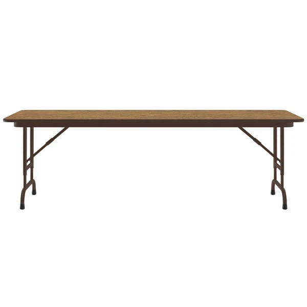 Correll 24" X 60" Medium Oak Light Duty Melamine Adjustable Height Folding Table With Brown Frame 2 Correll 24" X 60" Medium Oak Light Duty Melamine Adjustable Height Folding Table With Brown Frame - Image 2