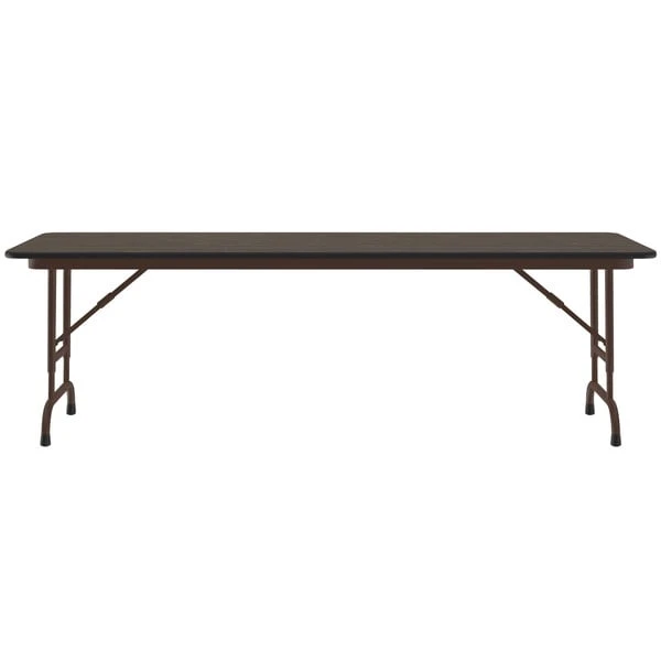 Correll 24" X 60" Walnut Light Duty Melamine Adjustable Height Folding Table With Brown Frame 2 Correll 24" X 60" Walnut Light Duty Melamine Adjustable Height Folding Table With Brown Frame - Image 2