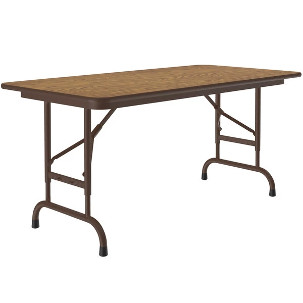 Correll 24" X 48" Medium Oak Light Duty Melamine Adjustable Height Folding Table With Brown Frame 1 Correll 24" X 48" Medium Oak Light Duty Melamine Adjustable Height Folding Table With Brown Frame