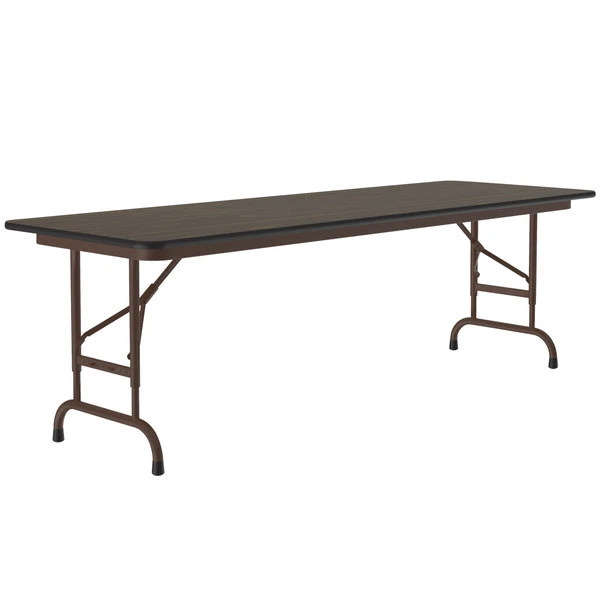 Correll 24" X 72" Walnut Light Duty Melamine Adjustable Height Folding Table With Brown Frame 1 Correll 24" X 72" Walnut Light Duty Melamine Adjustable Height Folding Table With Brown Frame