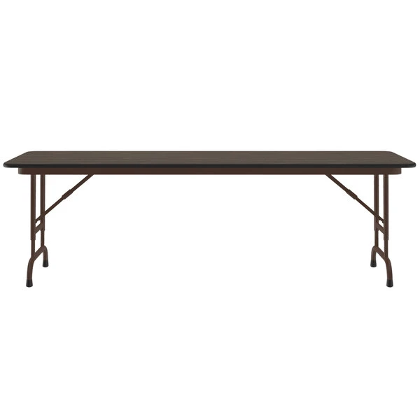 Correll 24" X 72" Walnut Light Duty Melamine Adjustable Height Folding Table With Brown Frame 2 Correll 24" X 72" Walnut Light Duty Melamine Adjustable Height Folding Table With Brown Frame - Image 2