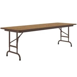 Correll 24" X 72" Medium Oak Light Duty Melamine Adjustable Height Folding Table With Brown Frame