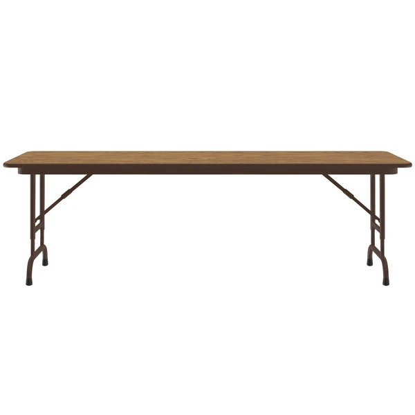 Correll 24" X 72" Medium Oak Light Duty Melamine Adjustable Height Folding Table With Brown Frame 2 Correll 24" X 72" Medium Oak Light Duty Melamine Adjustable Height Folding Table With Brown Frame - Image 2