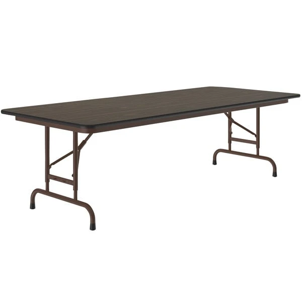 Correll Folding Table, 30" X 72" Melamine Top, Adjustable Height, Walnut 1 Correll Folding Table, 30" X 72" Melamine Top, Adjustable Height, Walnut