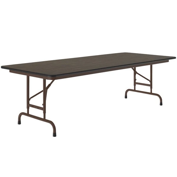 Correll Folding Table, 30" X 96" Melamine Top, Adjustable Height, Walnut 1 Correll Folding Table, 30" X 96" Melamine Top, Adjustable Height, Walnut