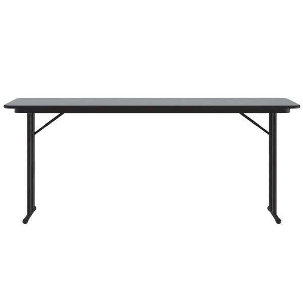 Correll 18" X 60" Rectangular Gray Granite High-Pressure Folding Seminar Table With Off-Set Legs 2 Correll 18" X 60" Rectangular Gray Granite High-Pressure Folding Seminar Table With Off-Set Legs - Image 2