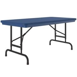 Correll Folding Table With Pedestal Legs, 24" X 48" Plastic Adjustable Height, Blue - R-Series