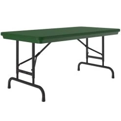 Correll Folding Table With Pedestal Legs, 24" X 48" Plastic Adjustable Height, Green - R-Series