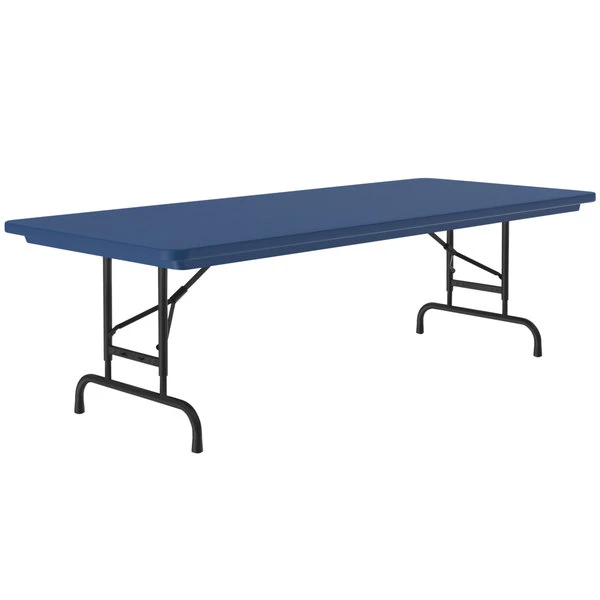 Correll Adjustable Height Folding Table, 30" X 72" Plastic, Blue - Standard Legs - R-Series 1 Correll Adjustable Height Folding Table, 30" X 72" Plastic, Blue - Standard Legs - R-Series