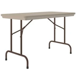 Correll Heavy-Duty Folding Table, 24" X 48" Blow-Molded Plastic, Mocha Granite