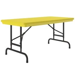 Correll Folding Table With Pedestal Legs, 24" X 48" Plastic Adjustable Height, Yellow - R-Series