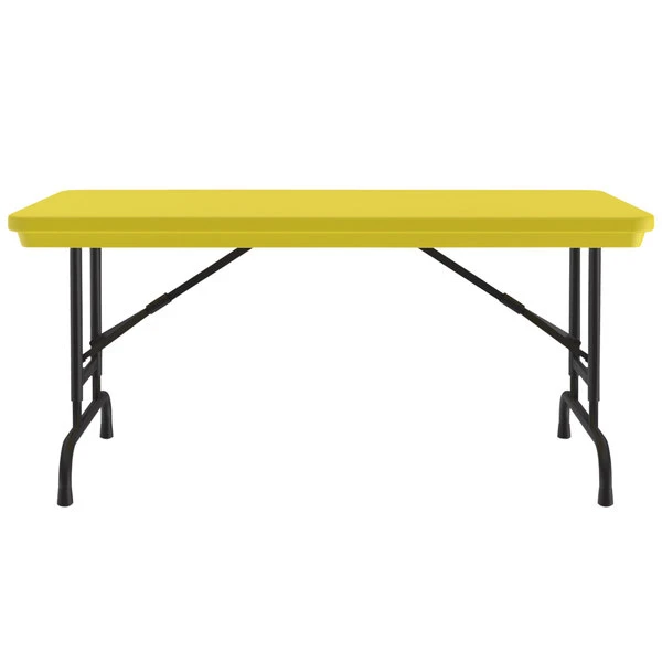 Correll Folding Table With Pedestal Legs, 24" X 48" Plastic Adjustable Height, Yellow - R-Series 2 Correll Folding Table With Pedestal Legs, 24" X 48" Plastic Adjustable Height, Yellow - R-Series - Image 2