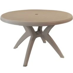 Grosfillex US526181 Ibiza 46" French Taupe Round Resin Pedestal Table With Umbrella Hole