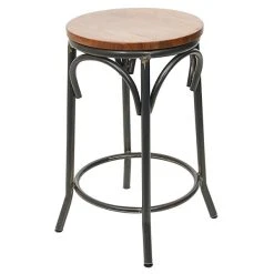 BFM Seating Henry Distressed Rustic Clear Coated Steel Backless Bar Stool With Autumn Ash Wooden Seat