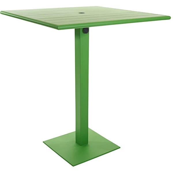 BFM Seating Beachcomber-Margate 36" Square Lime Aluminum Bar Height Outdoor / Indoor Table With Square Base And Umbrella Hole 1 BFM Seating Beachcomber-Margate 36" Square Lime Aluminum Bar Height Outdoor / Indoor Table With Square Base And Umbrella Hole