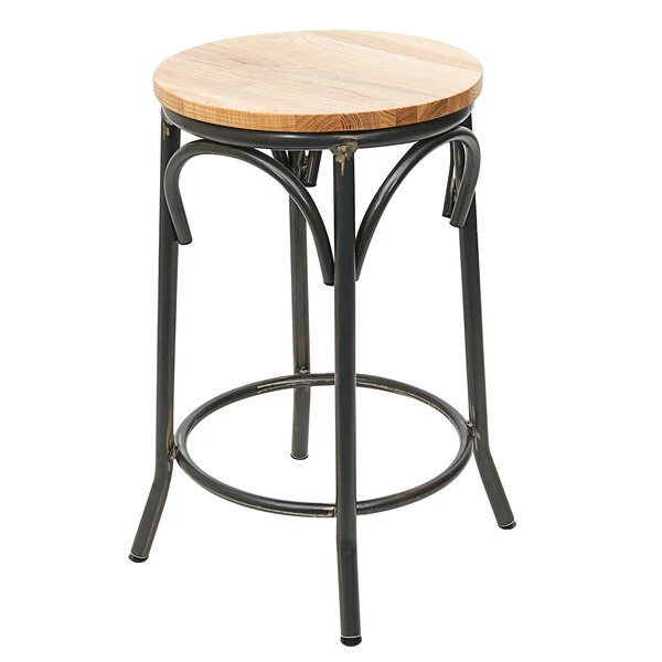 BFM Seating Henry Distressed Rustic Clear Coated Steel Backless Bar Stool With Natural Ash Wooden Seat 1 BFM Seating Henry Distressed Rustic Clear Coated Steel Backless Bar Stool With Natural Ash Wooden Seat