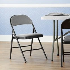 Lancaster Table & Seating Dark Grey Fabric Folding Chair With Padded Seat
