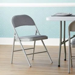 Lancaster Table & Seating Grey Fabric Folding Chair With Padded Seat