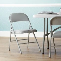 Lancaster Table & Seating Gray Vinyl Folding Chair With Padded Seat