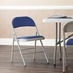 Lancaster Table & Seating Blue Fabric Folding Chair With Padded Seat