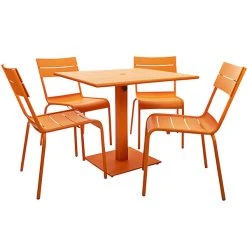 BFM Seating Beachcomber 32" Square Citrus Powder Coated Aluminum Dining Height Outdoor / Indoor Table With Umbrella Hole And 4 Chairs