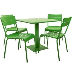 BFM Seating Beachcomber 32" Square Lime Powder Coated Aluminum Dining Height Outdoor / Indoor Table With Umbrella Hole And 4 Chairs