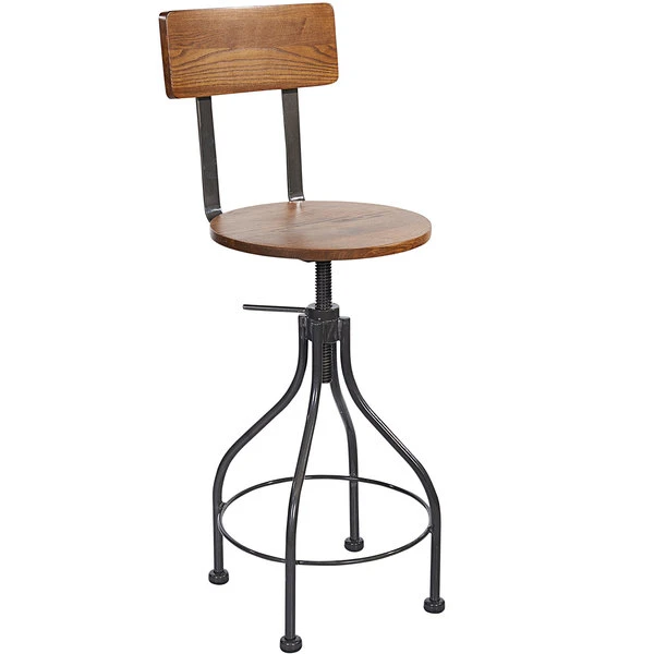 BFM Seating Lincoln Screw Barstool With Clear Coated Steel Frame And Autumn Ash Veneer Wood Back And Seat 1 BFM Seating Lincoln Screw Barstool With Clear Coated Steel Frame And Autumn Ash Veneer Wood Back And Seat