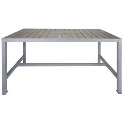 BFM Seating Seaside 35" X 72" Soft Gray Metal Bolt-Down Bar Height Table With Gray Synthetic Teak Top