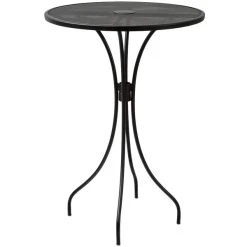BFM Seating Barnegat 30" Round Black Steel Outdoor / Indoor Dining Height Table With Umbrella Hole
