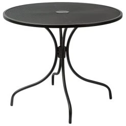 BFM Seating Barnegat 36" Round Black Steel Outdoor / Indoor Dining Height Table With Umbrella Hole