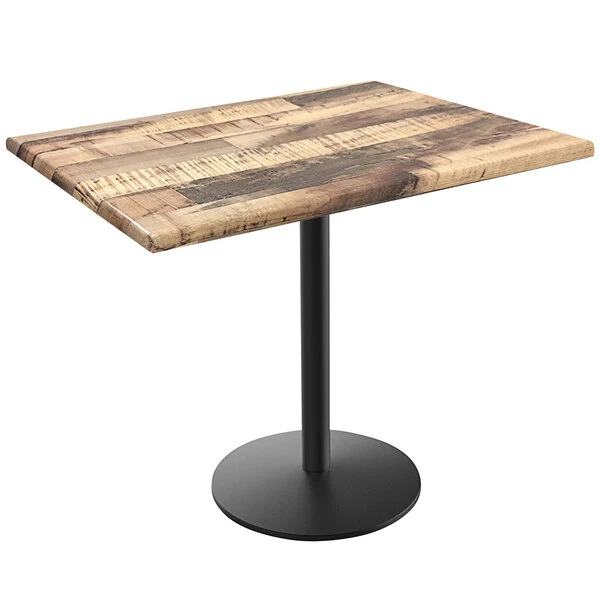 Holland Bar Stool OD214-2230BWOD3048RUSTIC EnduroTop 30" X 48" Rustic Wood Laminate Outdoor / Indoor Standard Height Table With Round Base 1 Holland Bar Stool OD214-2230BWOD3048RUSTIC EnduroTop 30" X 48" Rustic Wood Laminate Outdoor / Indoor Standard Height Table With Round Base