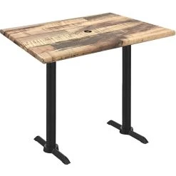Holland Bar Stool OD211EB-42BWOD3048RUSTICU EnduroTop 30" X 48" Rustic Wood Laminate Outdoor / Indoor Bar Height Table With End Column Base And Umbrella Hole