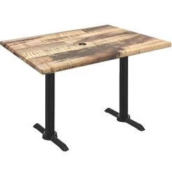 Holland Bar Stool OD211EB-30BWOD3048RUSTICU EnduroTop 30" X 48" Rustic Wood Laminate Outdoor / Indoor Standard Height Table With End Column Base And Umbrella Hole