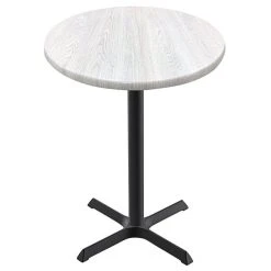 Holland Bar Stool OD211-3042BWOD30RWA EnduroTop 30" Round White Ash Wood Laminate Outdoor / Indoor Bar Height Table With Cross Base
