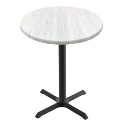 Holland Bar Stool OD211-3036BWOD30RWA EnduroTop 30" Round White Ash Wood Laminate Outdoor / Indoor Counter Height Table With Cross Base