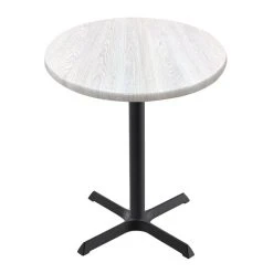 Holland Bar Stool OD211-3030BWOD30RWA EnduroTop 30" Round White Ash Wood Laminate Outdoor / Indoor Standard Height Table With Cross Base