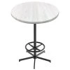 Holland Bar Stool OD21642BWOD30RWA EnduroTop 30" Round White Ash Wood Laminate Outdoor / Indoor Bar Height Table With Foot Rest Base