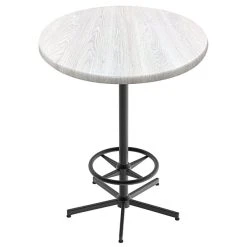 Holland Bar Stool OD21642BWOD30RWA EnduroTop 30" Round White Ash Wood Laminate Outdoor / Indoor Bar Height Table With Foot Rest Base
