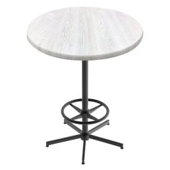 Holland Bar Stool OD21642BWOD36RWA EnduroTop 36" Round White Ash Wood Laminate Outdoor / Indoor Bar Height Table With Foot Rest Base